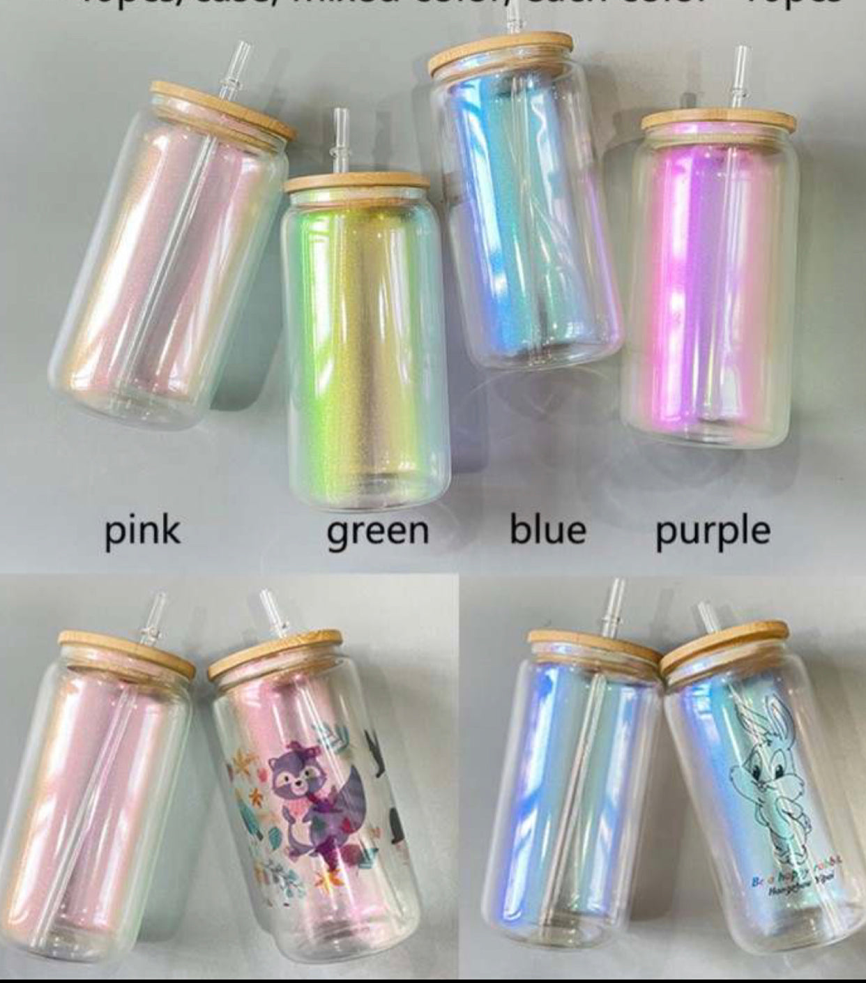 Iridescent 16 oz Glass Sublimation Tumbler