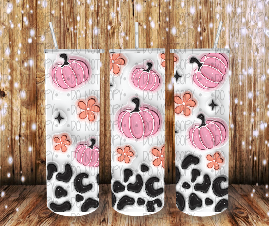 3D Inflated Puff Pumpkins Leopard Flower- Completed Tumbler