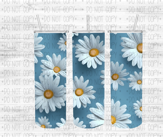 3D Daisies blue background  - Completed Tumbler