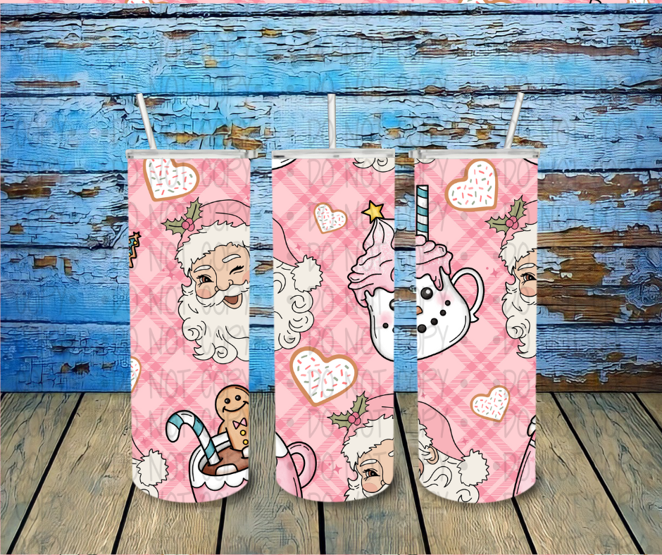 Pink Plaid Santa- Completed Tumbler