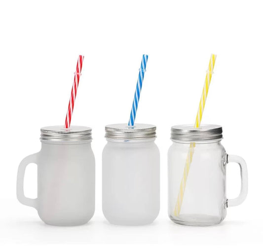 16 Ounce Clear Glass Sublimation Mason Jar Tumbler